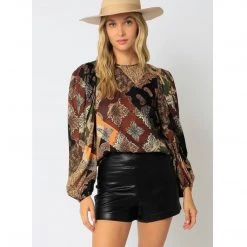 Indigo Boutique Paisly Puff Sleeve Blouse Tops