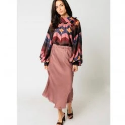 Indigo Boutique Blush Midi Sateen Skirt Bottoms