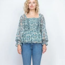 Indigo Boutique Multi Sage Bow Tie Back Blouse