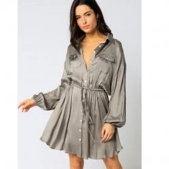 Indigo Boutique Dresses Satin Silver Drawstring Dress