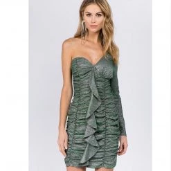 Indigo Boutique Dresses Ruffle Green One Shoulder Dress