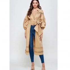 Indigo Boutique Tie Front Jacket In Taupe Tops