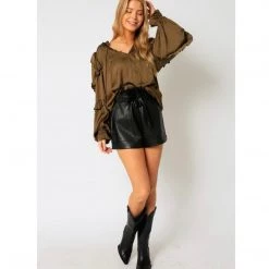 Indigo Boutique Martini Blouse In Olive