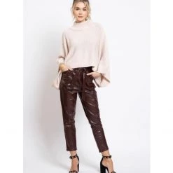 Indigo Boutique Harper Paperbag Pant In Merlot