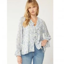 Indigo Boutique Blue Ruffle Button Down