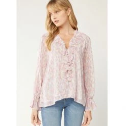 Indigo Boutique Pink Ruffle Button Down Blouse