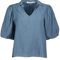 Indigo Boutique New Arrivals SOFIA BUBBLE SLEEVE BLUE TOP