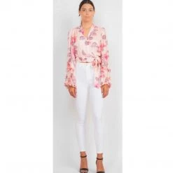 Indigo Boutique Pink Multi Tie Front Blouse Tops