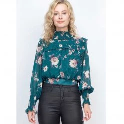 Indigo Boutique Hunter Green Floral Blouse