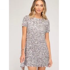 Indigo Boutique Dresses Silver Sequin Mini Dress