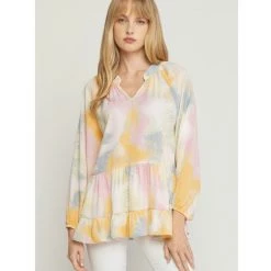Indigo Boutique Ruffle Paint Splash Blouse