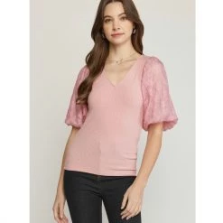 Indigo Boutique New Arrivals Floral Bubble Blouse In Blush