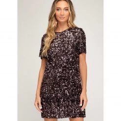Indigo Boutique Sequin Mini Dress In Plum