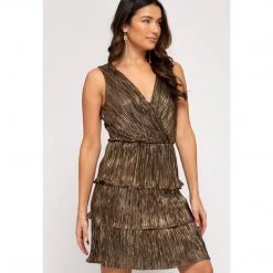 Indigo Boutique Black And Gold Tiered Dress