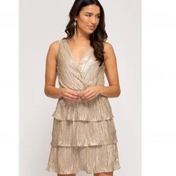 Indigo Boutique Gold Tiered Dress Dresses