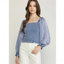 Indigo Boutique New Arrivals Acid Wash Denim Blouse