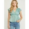 Indigo Boutique V-neck Ruffle Sleeve Blouse Sage