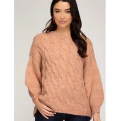 Indigo Boutique Sale Blush Cable Knit Sweater