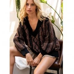 Indigo Boutique Diamond Black And Taupe Sweater Sale