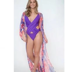 Indigo Boutique Purple Cross Body One Piece Swimsuit