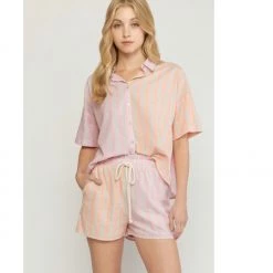 Indigo Boutique New Arrivals Pink And Orange Short And Blouse Set