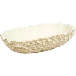 Indigo Boutique WHITE OVAL SWIRL BOWL WITH GOLD ACCENTS