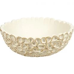 Indigo Boutique ROUND WHITE SWIRL BOWL WITH GOLD ACCENTS Furniture