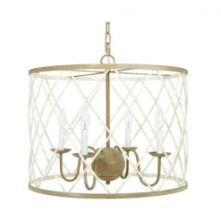 Indigo Boutique OPEN WEAVE FRENCH WHITE & GOLD ROUND CHANDELIER