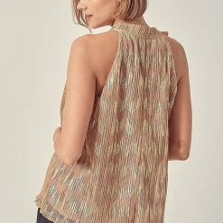 Indigo Boutique Pleated Shiny Gold And Champagne Blouse Tops