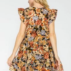 Indigo Boutique Dresses Magnolia Floral Baby Doll Dress With Ruffle Sleeves