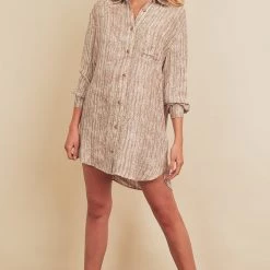 Indigo Boutique Pattern Print Button Down Shift Dress Dresses