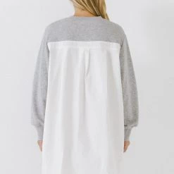 Indigo Boutique Tops Sweatshirt With Poplin Combo