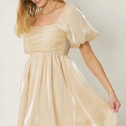 Indigo Boutique Champange Bubble Sleeve Mini Dress New Arrivals