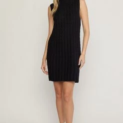 Indigo Boutique BLACK CABLE KNIT MOCK DRESS New Arrivals