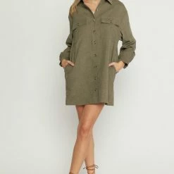 Indigo Boutique New Arrivals Olive Corduroy Button Up Dress