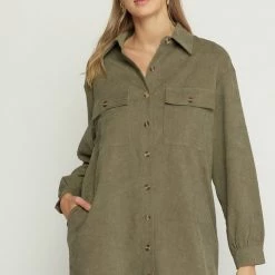 Indigo Boutique New Arrivals Olive Corduroy Button Up Dress