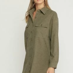 Indigo Boutique New Arrivals Olive Corduroy Button Up Dress