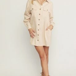 Indigo Boutique Ecru Corduroy Button Up Dress New Arrivals