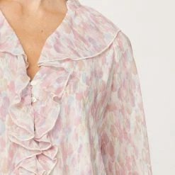 Indigo Boutique Pink Ruffle Button Down Blouse