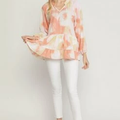 Indigo Boutique Ruffle Paint Splash Blouse