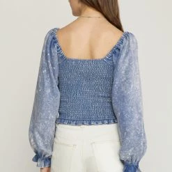 Indigo Boutique New Arrivals Acid Wash Denim Blouse