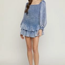 Indigo Boutique New Arrivals Acid Wash Denim Blouse