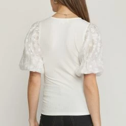 Indigo Boutique Floral Bubble Blouse In White