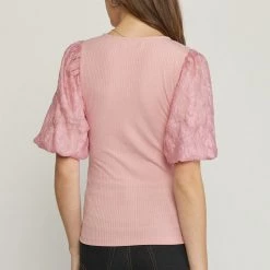 Indigo Boutique New Arrivals Floral Bubble Blouse In Blush