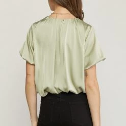Indigo Boutique Olive Sateen Bubble Blouse