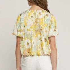 Indigo Boutique Floral Sateen Bubble Blouse Tops