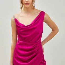 Indigo Boutique Berry Diamond Drape Neck Dress New Arrivals