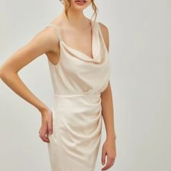 Indigo Boutique Ecru Diamond Drape Neck Dress New Arrivals