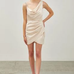 Indigo Boutique Ecru Diamond Drape Neck Dress New Arrivals