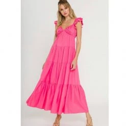 Indigo Boutique Pink Ruffle Maxi Dress